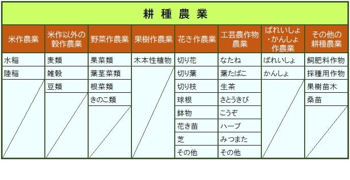 耕種農業の作物一覧表